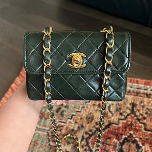 Chanel Classic Vintage Extra Mini Dark Green Flap Bag